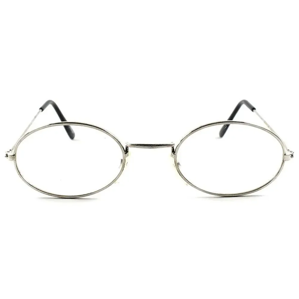 Silver Vintage Retro Fashion Old School Hippie Oval Frames Clear Lens Glasses
